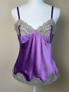 Y2K Silk‎ Lace Camisole Purple Satin Lingerie Sz S Fairycore Romantic Babydoll